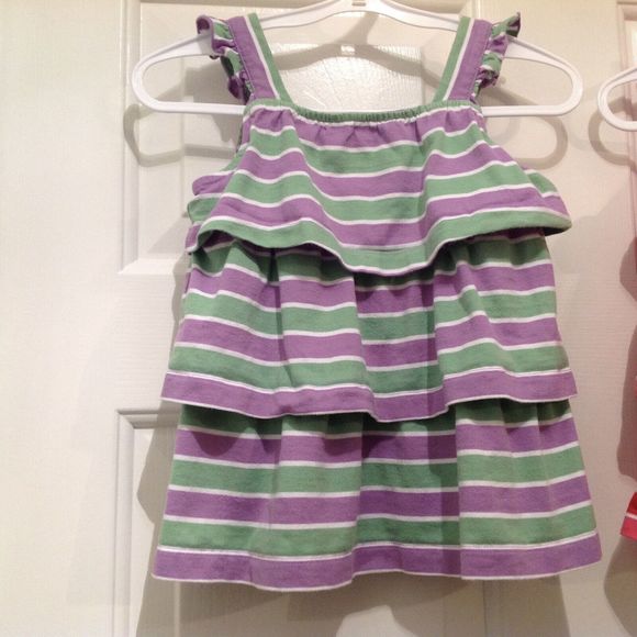 Hanna Andersson Top Girls Sz 3/90 Lot Of 2 Tank Stripe Tiers Ruffles Red Purple - Picture 2 of 15